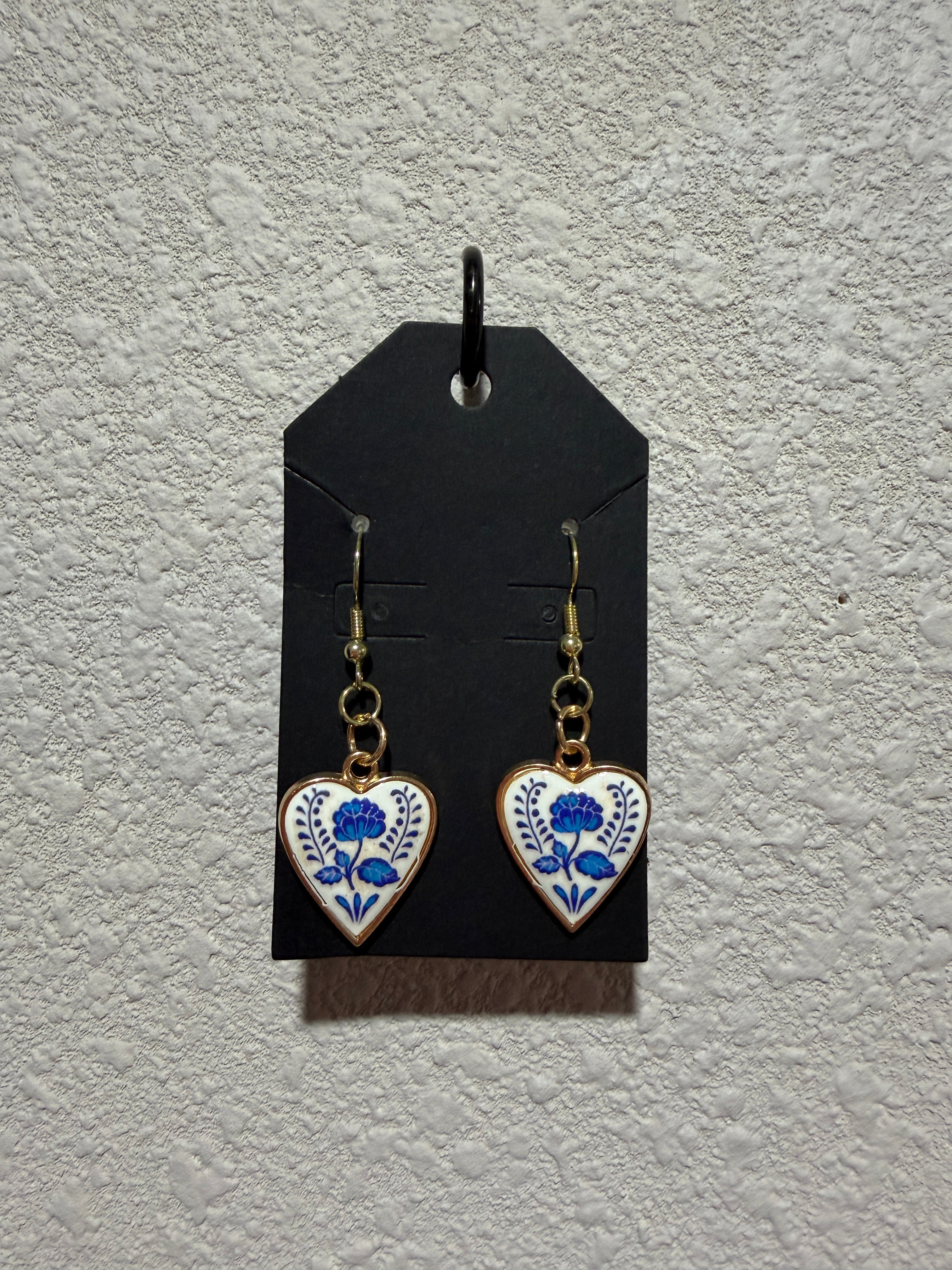 Vintage blue rose heart earrings